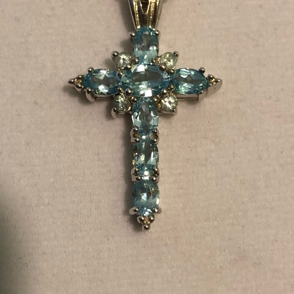 Sky Blue Topaz Cross with Chain Necklace 4.43 ctw